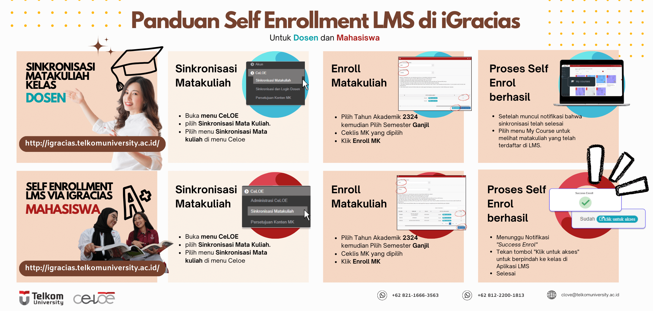 https://celoe.telkomuniversity.ac.id/Panduan Enrollment LMS bagi Dosen dan Mahasiswa Telkom University